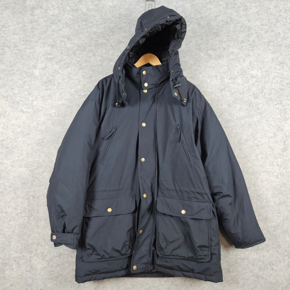 Trader Bay Adult Winter Down Puffer Coat Parka Hooded Navy Blue Size L Pockets